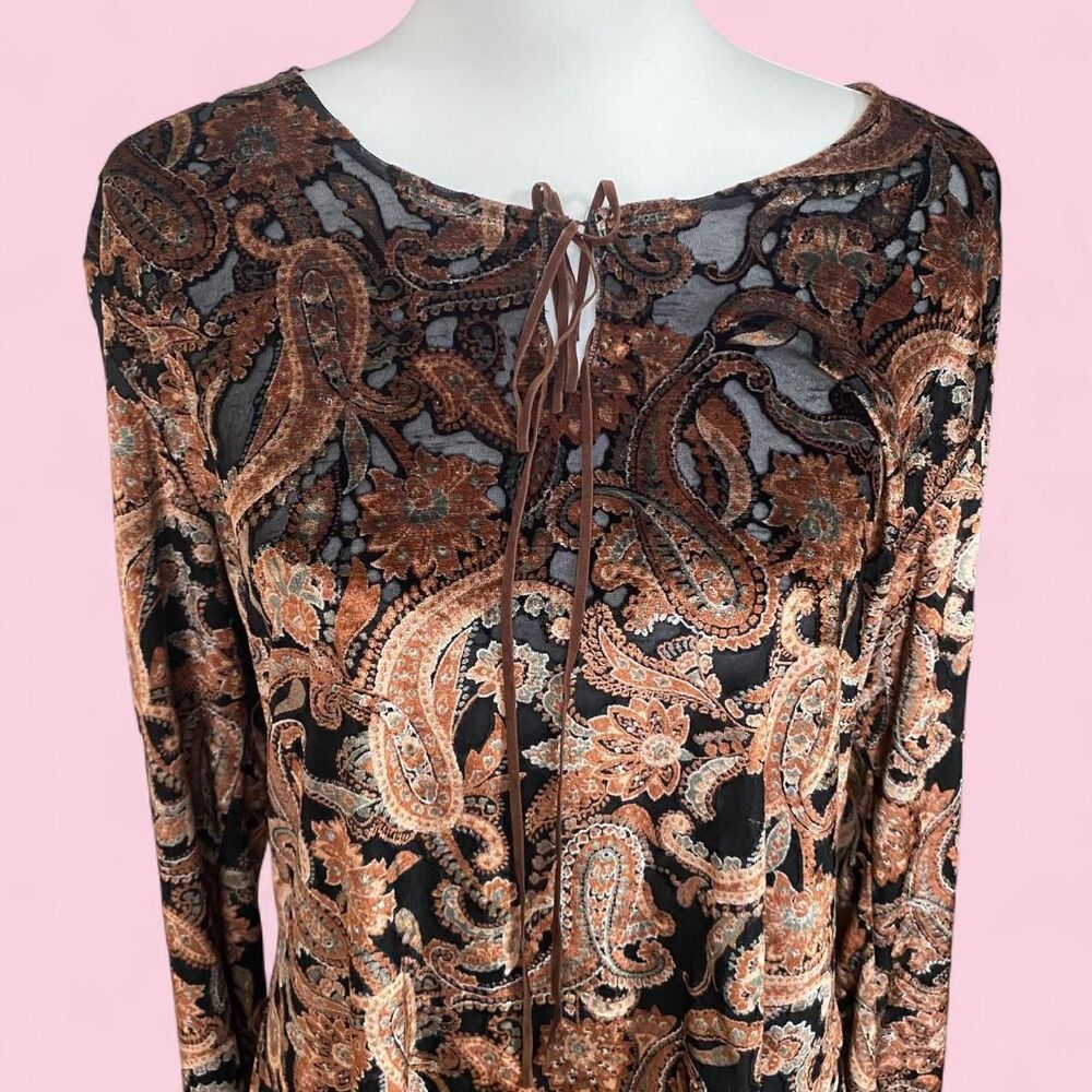 Vintage 90s Velvety Brown and Black Mesh Long Sleeve